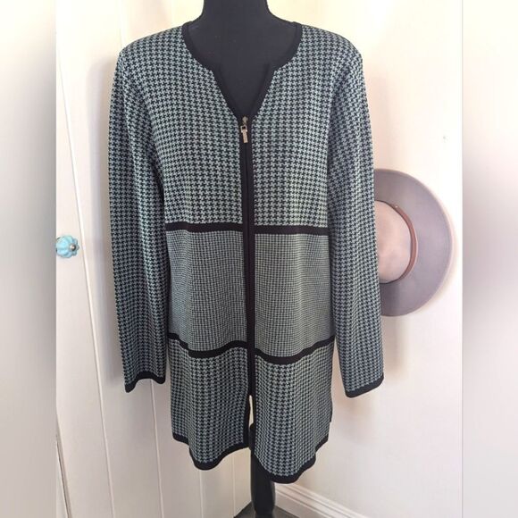 Misook Houndsooth Long Cardigan Lagenlook Quiet Luxury Classic XL - Picture 1 of 8